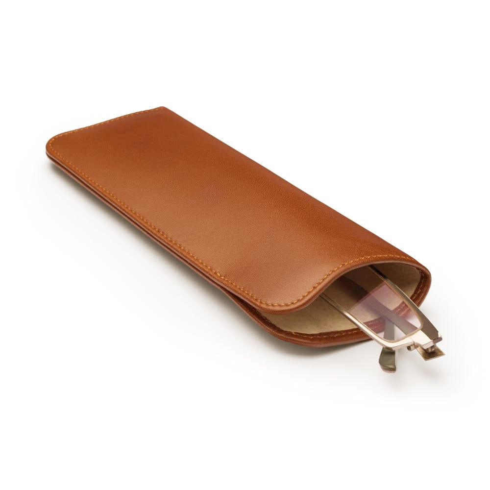 Small leather glasses case, soft tan, inside