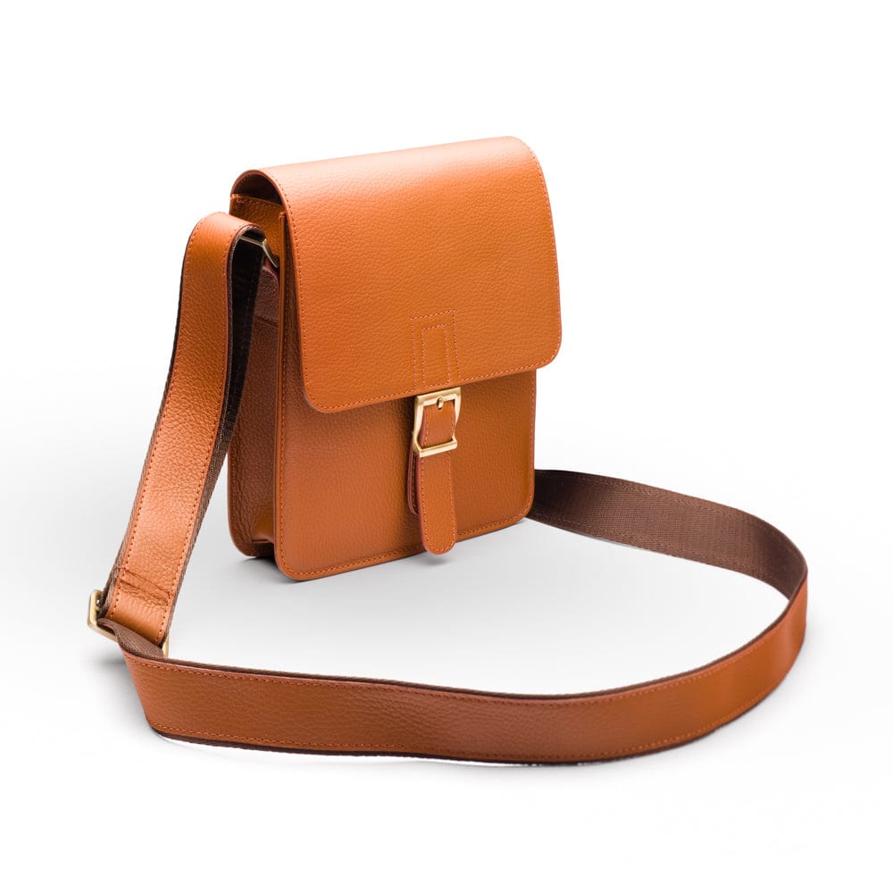 Small leather messenger bag, tan, side