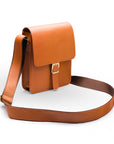 Small leather messenger bag, tan, side