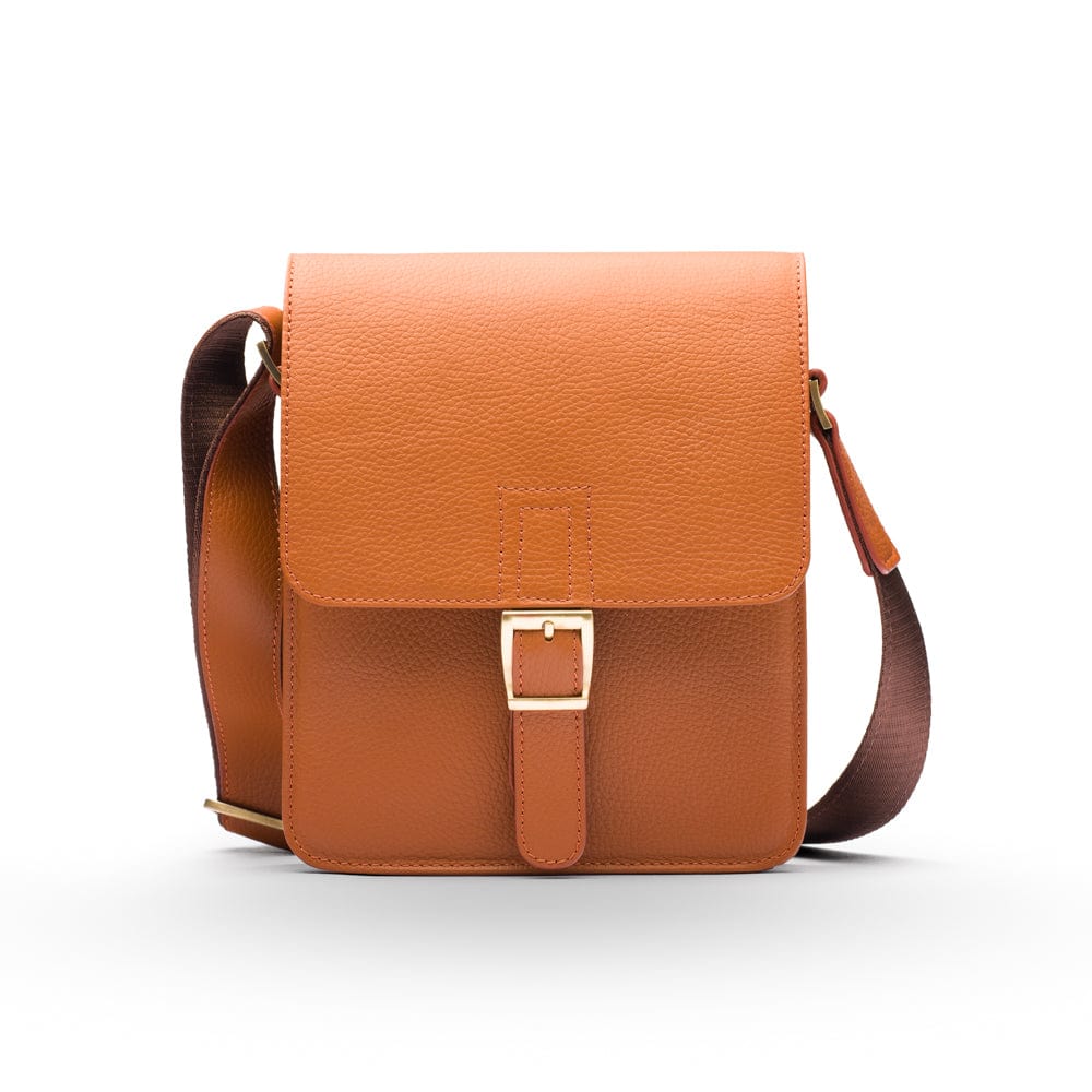 Small leather messenger bag, tan, front