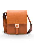 Small leather messenger bag, tan, front