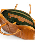 The Tressé leather laptop bag, tan woven, inside