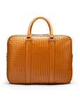 The Tressé leather laptop bag, tan woven, front