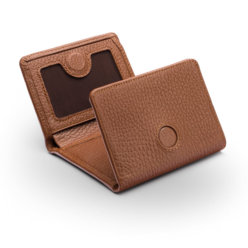Trifold leather wallet with ID, tan