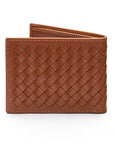 Woven leather wallet with 6 credit card slots, tan, back
