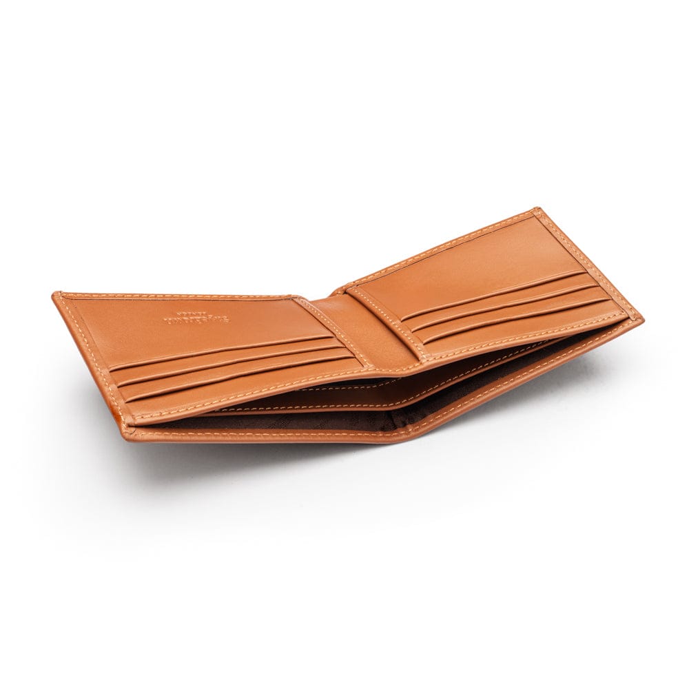 Woven leather wallet with 6 credit card slots, tan, inside