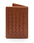 Woven leather card holder, tan, back