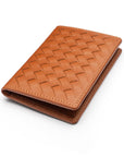 Woven leather card holder, tan, front