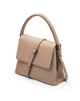 Amy flap over lid handbag, taupe, with shoulder strap