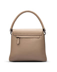 Amy flap over lid handbag, taupe, back