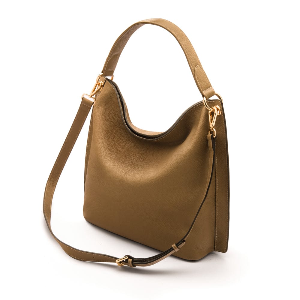 Carol Ann slouchy leather shoulder bag, taupe, with both straps