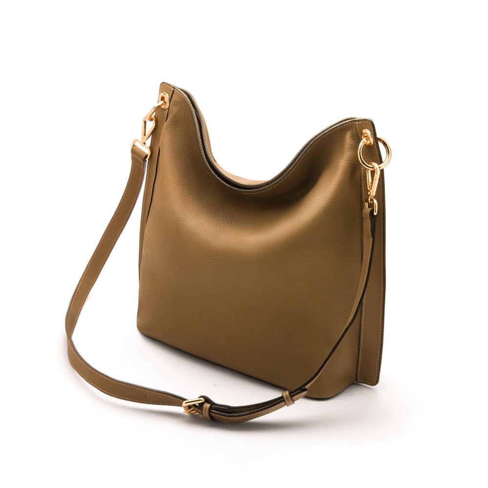 Carol Ann slouchy leather shoulder bag, taupe, with detachable shoulder strap