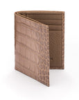 Compact leather wallet with 6 credit card slots and 2 ID windows, taupe croc, front