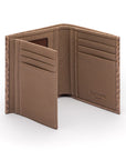 Compact leather wallet with 6 credit card slots and 2 ID windows, taupe croc, inside