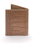 Compact leather wallet with 6 credit card slots and 2 ID windows, taupe croc, back