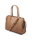 Ladies' leather 15" laptop handbag, taupe croc, with shoulder strap