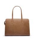 Ladies' leather 15" laptop handbag, taupe croc, front