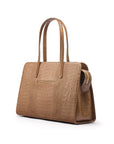 Ladies' leather 15" laptop handbag, taupe croc, back