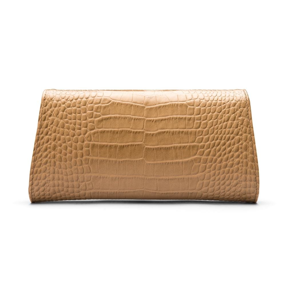 Leather clutch bag, taupe croc, back