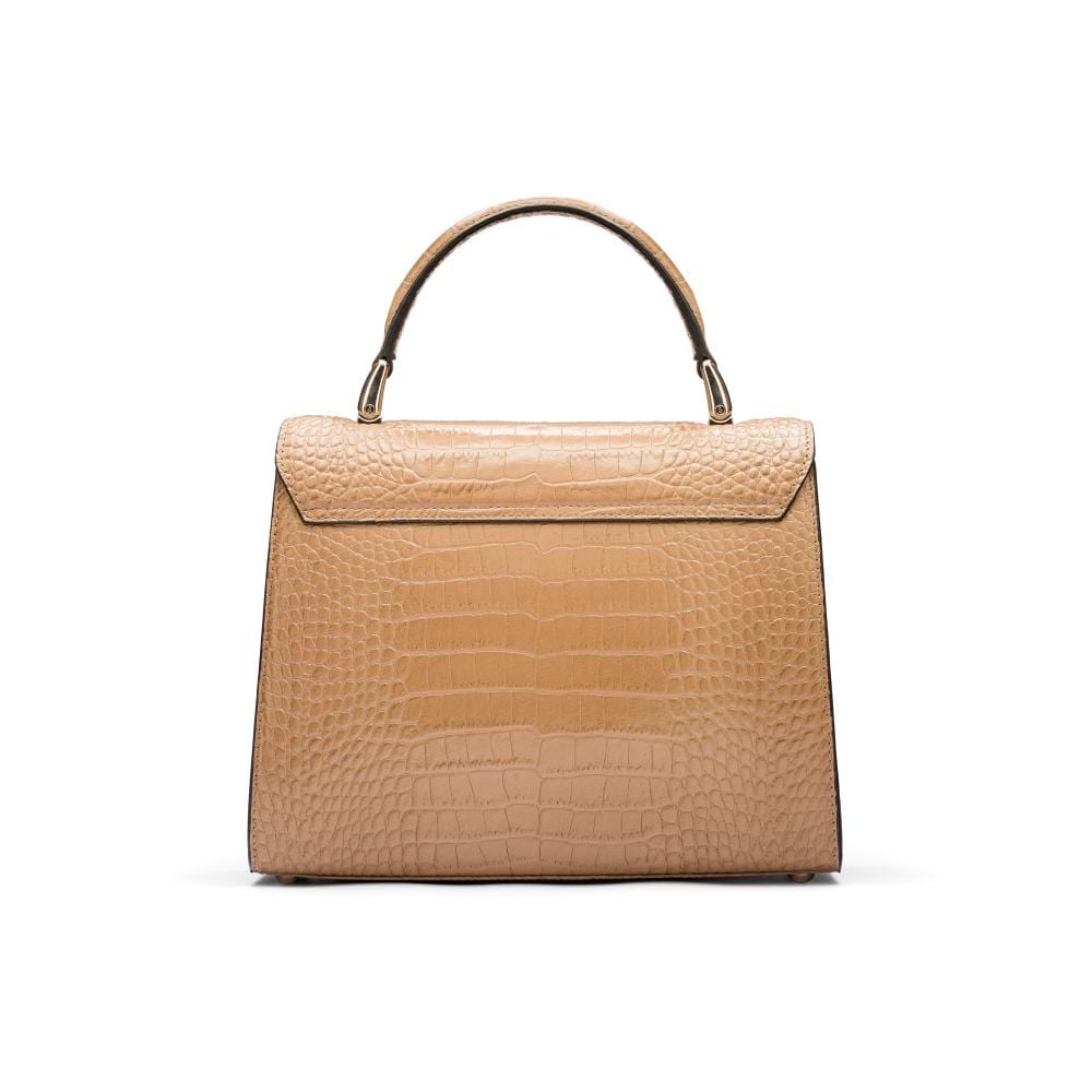 Leather top handle bag, Burnett bag, taupe croc, back