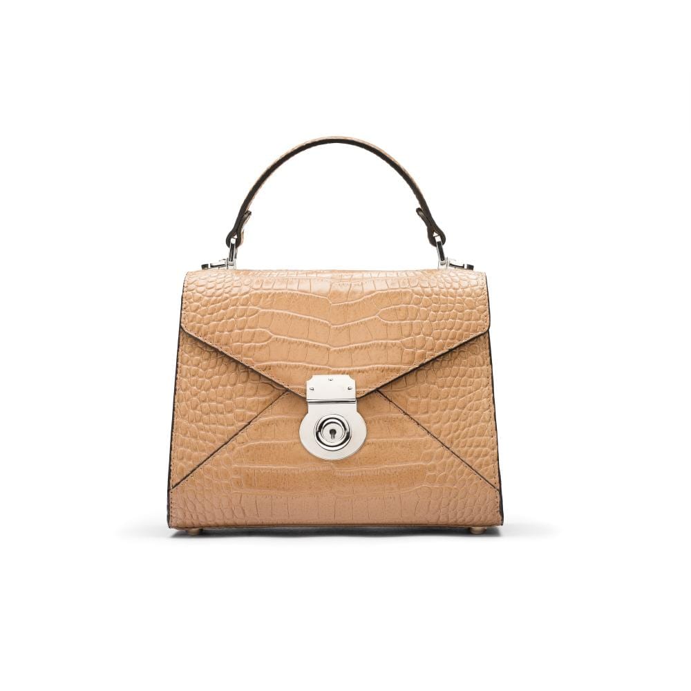 Mini Burnett small top handle bag, taupe croc, front