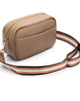 Leather cross body camera bag, taupe, side