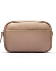 Leather cross body camera bag, taupe, front