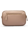 Leather cross body camera bag, taupe, back