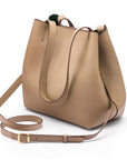 Leather tote bag, taupe, with long strap