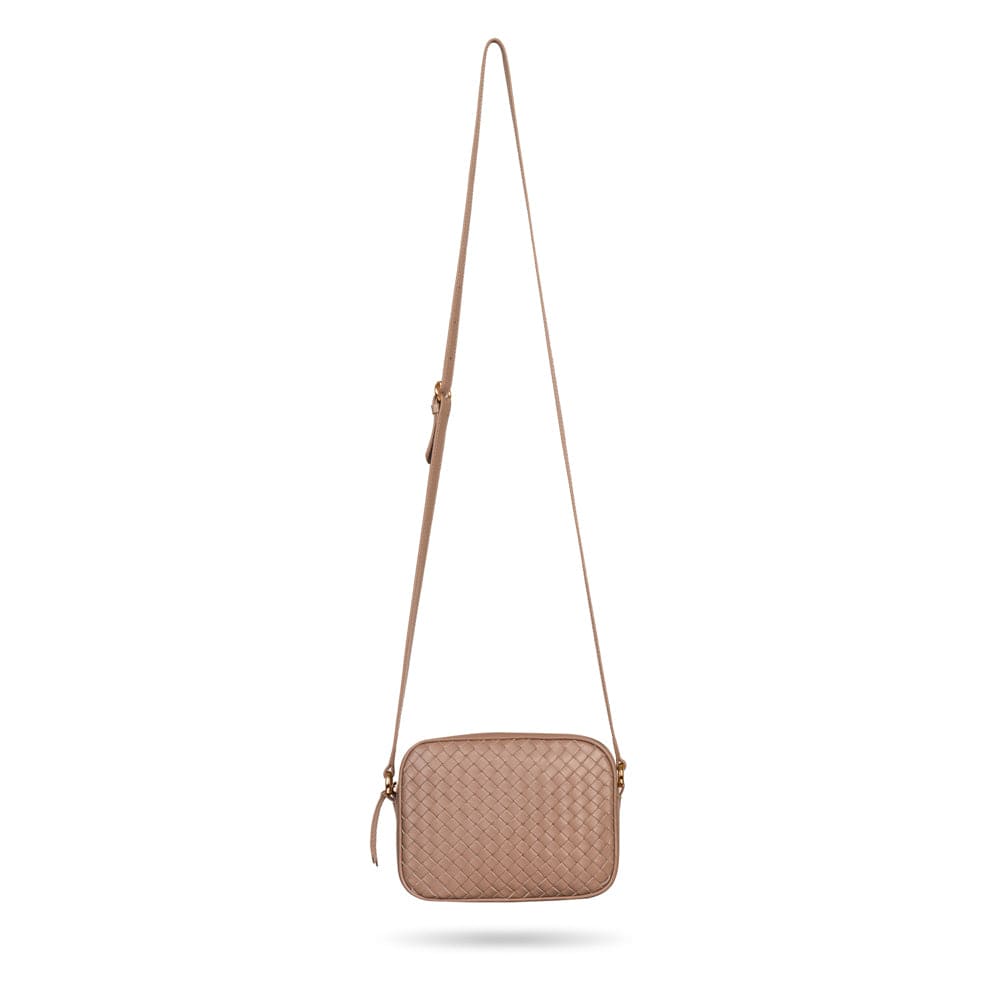 Ivy woven leather camera bag, taupe, with long strap