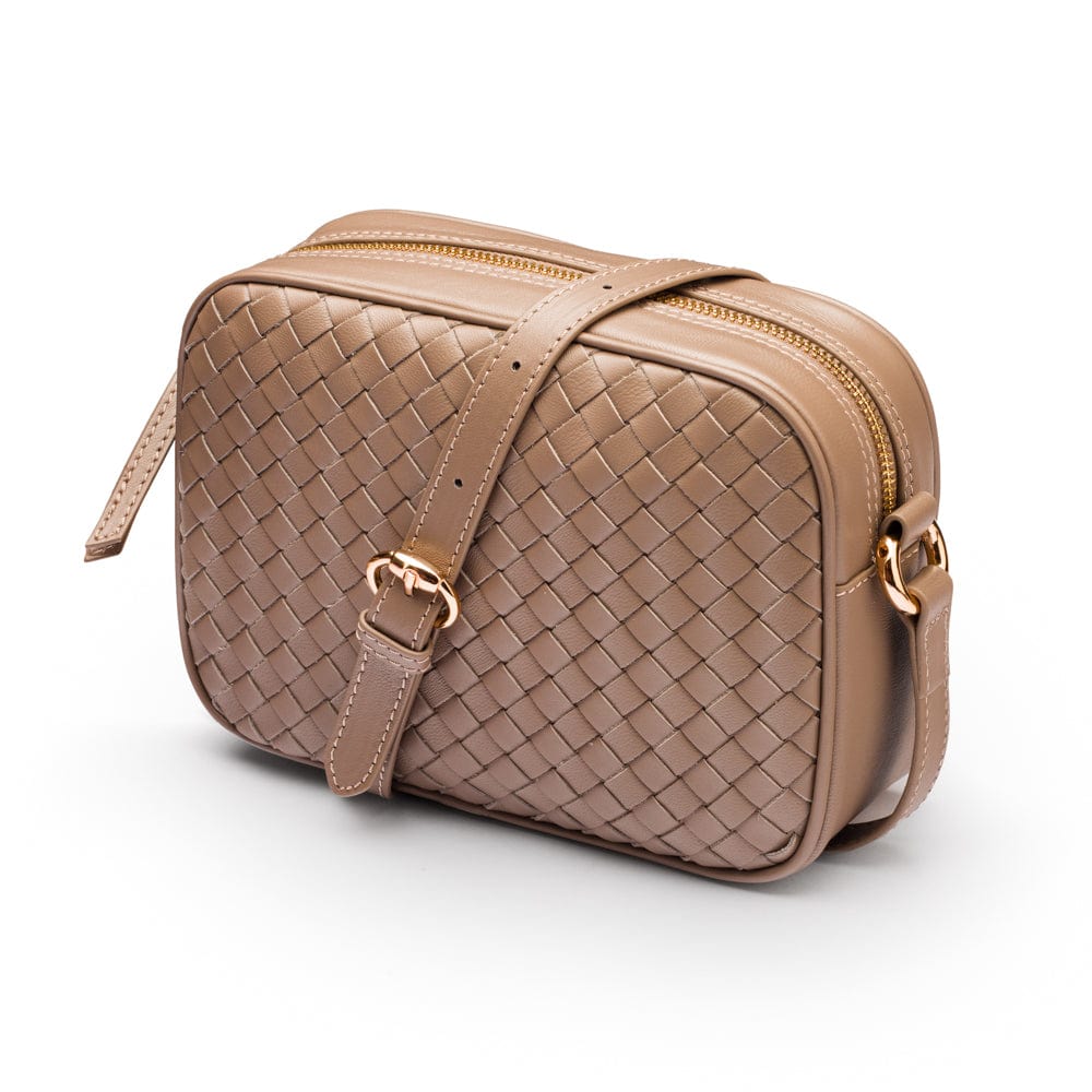Ivy woven leather camera bag, taupe, front