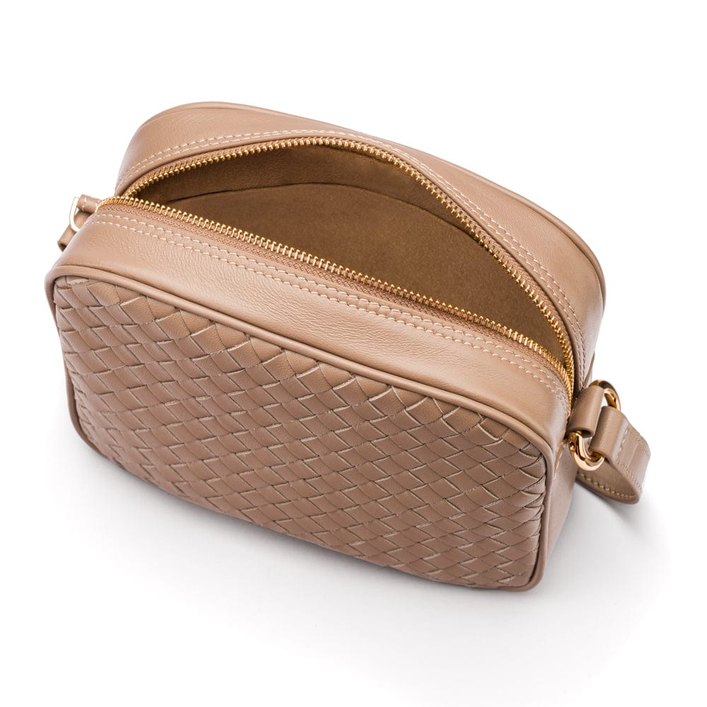 Ivy woven leather camera bag, taupe, interior