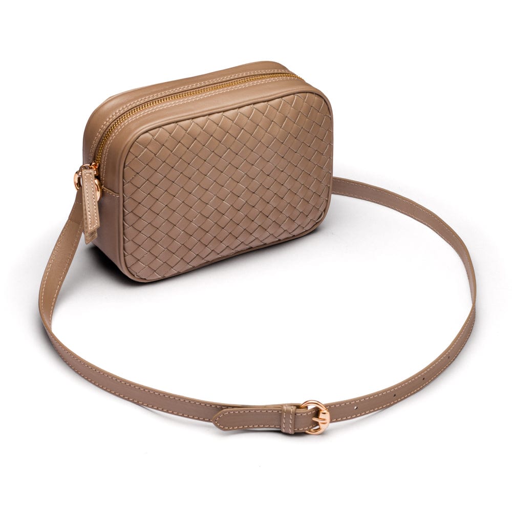 Ivy woven leather camera bag, taupe