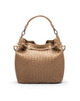 Woven leather bucket bag, taupe, back