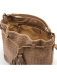 Woven leather bucket bag, taupe, inside