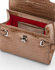 Leather Catherine bag, taupe patent croc, inside