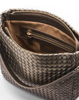 Melissa slouchy leather woven bag with zip closure, silver, inside