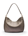 Melissa slouchy leather woven bag with zip closure, silver, back