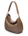 Melissa slouchy leather woven bag with zip closure, taupe, side