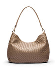 Melissa slouchy leather woven bag with zip closure, taupe, back