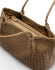 Midi woven leather bag, taupe, inside