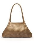 Midi woven leather bag, taupe, trapeze shape