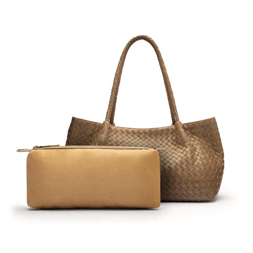 Midi woven leather bag, taupe, inner bag