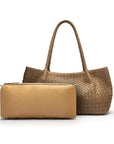 Midi woven leather bag, taupe, inner bag