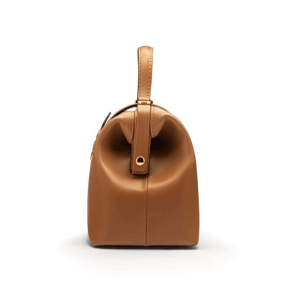 Mini leather Gladstone bag, taupe, side