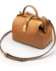 Mini leather Gladstone bag, taupe, with shoulder strap