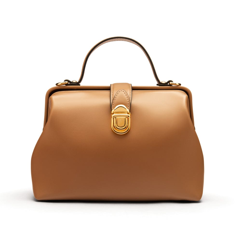 Mini leather Gladstone bag, taupe, front