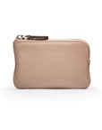 Miniature leather coin purse with key chain, taupe, front