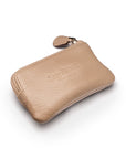 Miniature leather coin purse with key chain, taupe, back