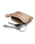 Miniature leather coin purse with key chain, taupe, inside